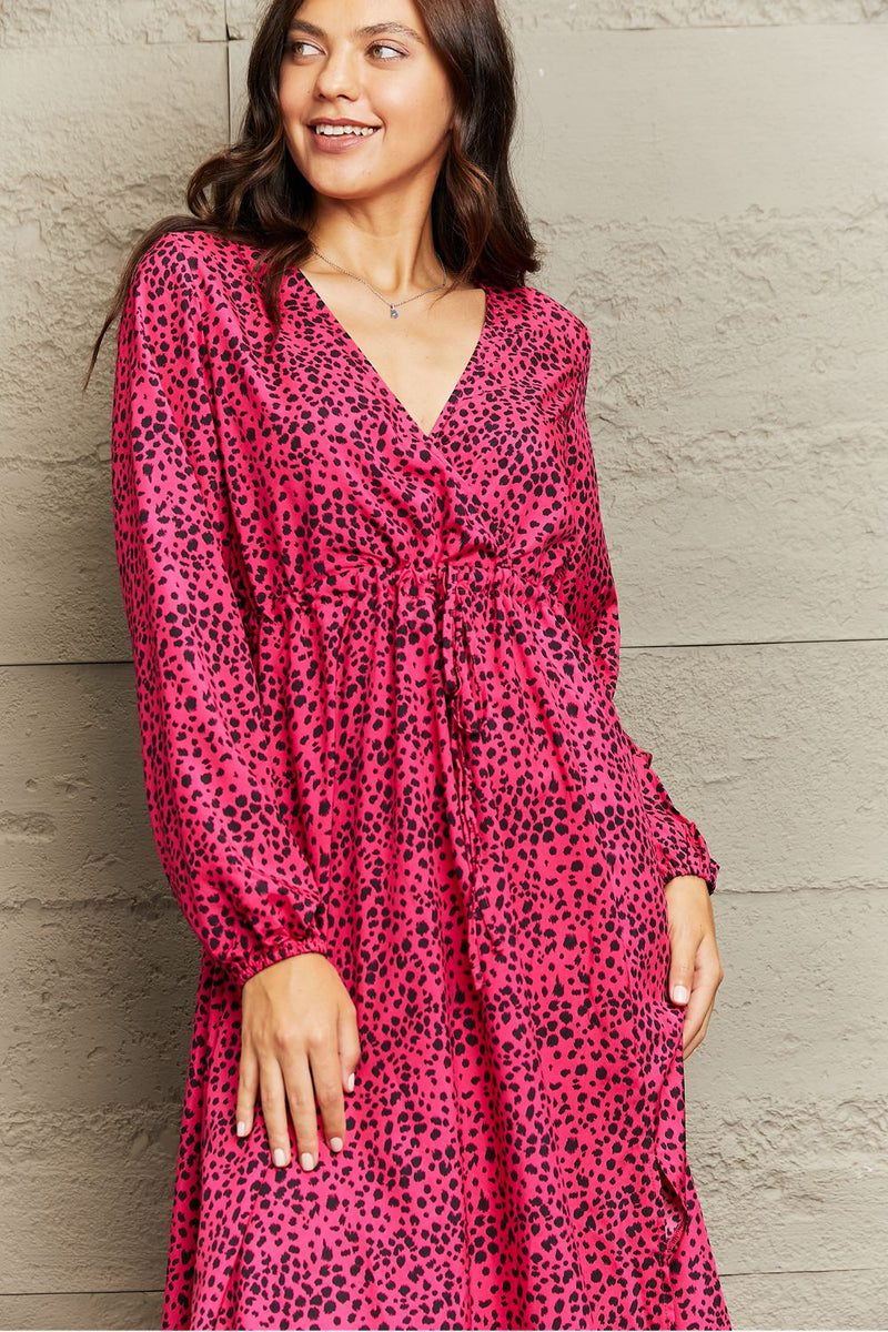 Cherise Printed Surplice Neck Long Sleeve Slit Dress -- Deal of the day!