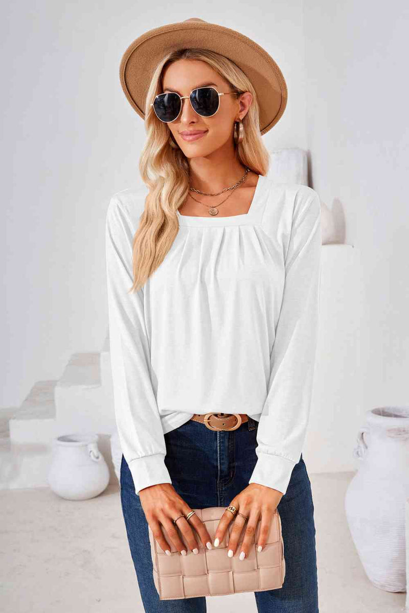 Christen Square Neck Ruched Long Sleeve Blouse