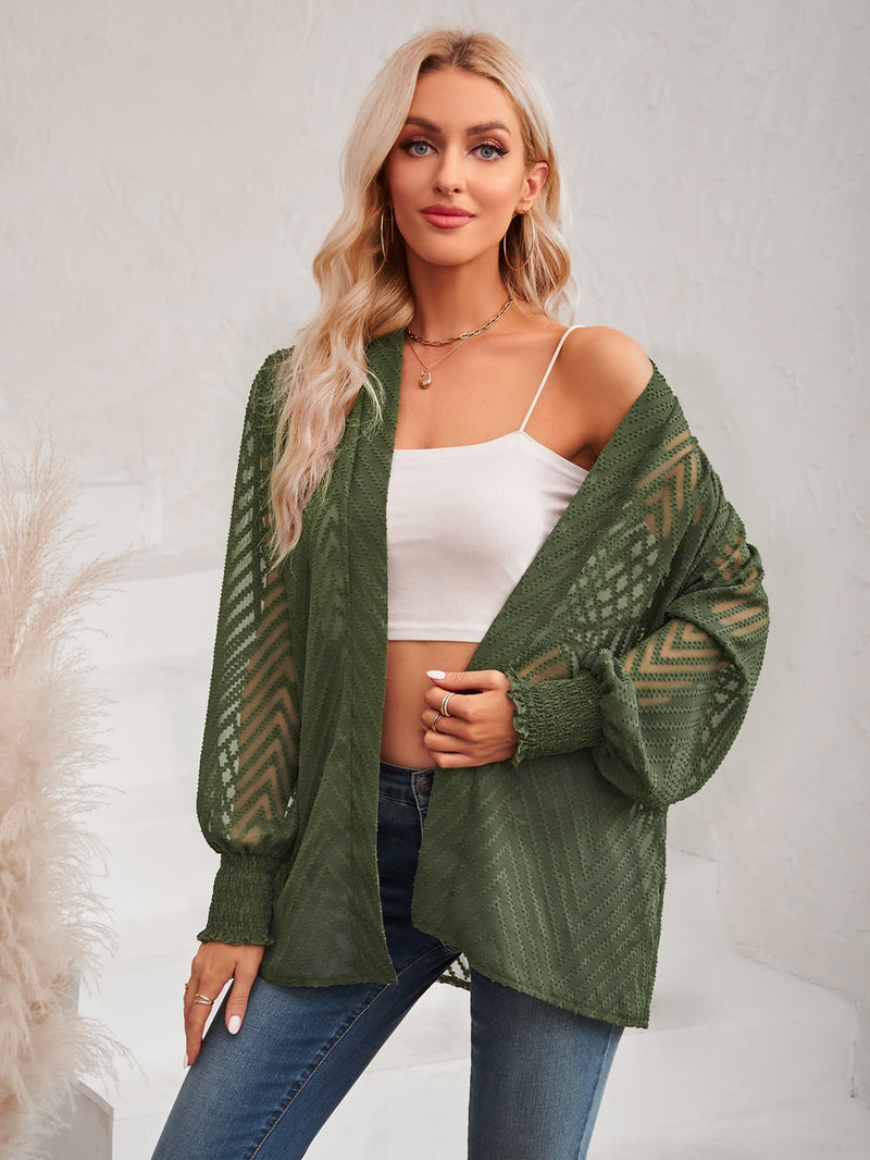 Luna Lantern Sleeve Open Front Sheer Cardigan - Deal of the day!