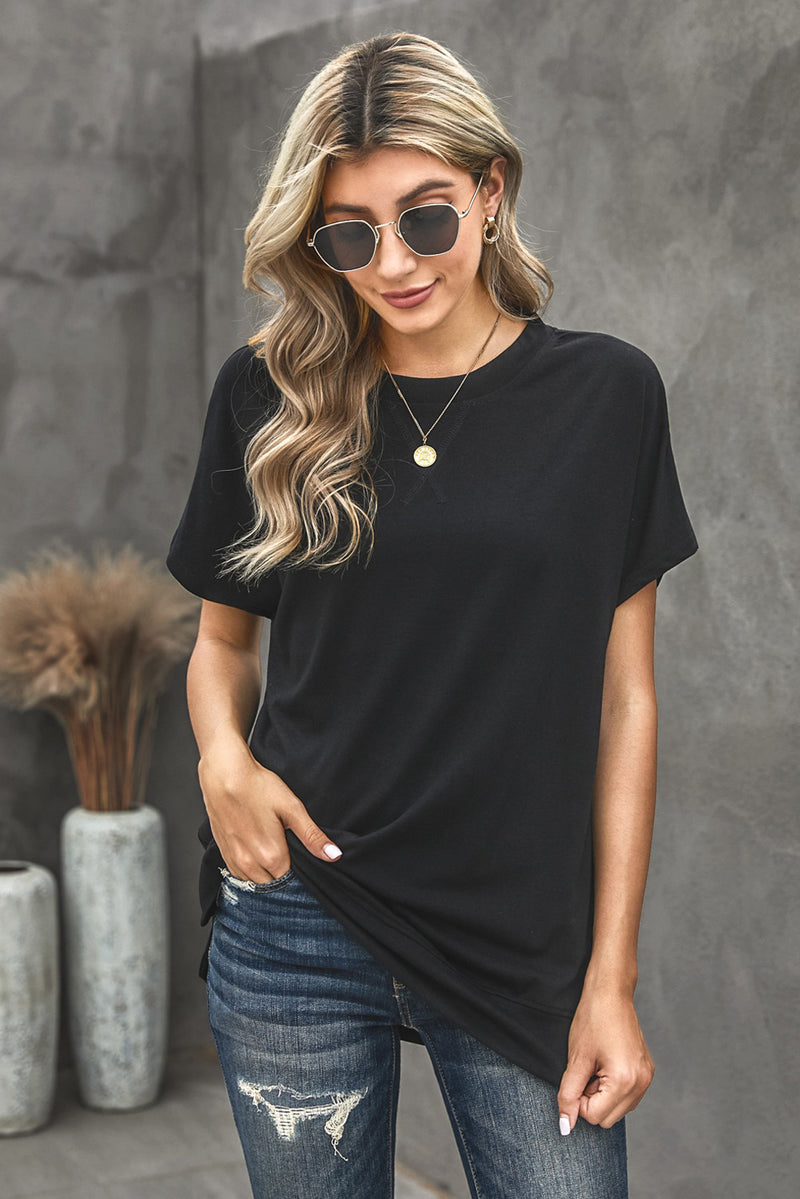 Marie Round Neck Short Sleeve Solid Color Tee