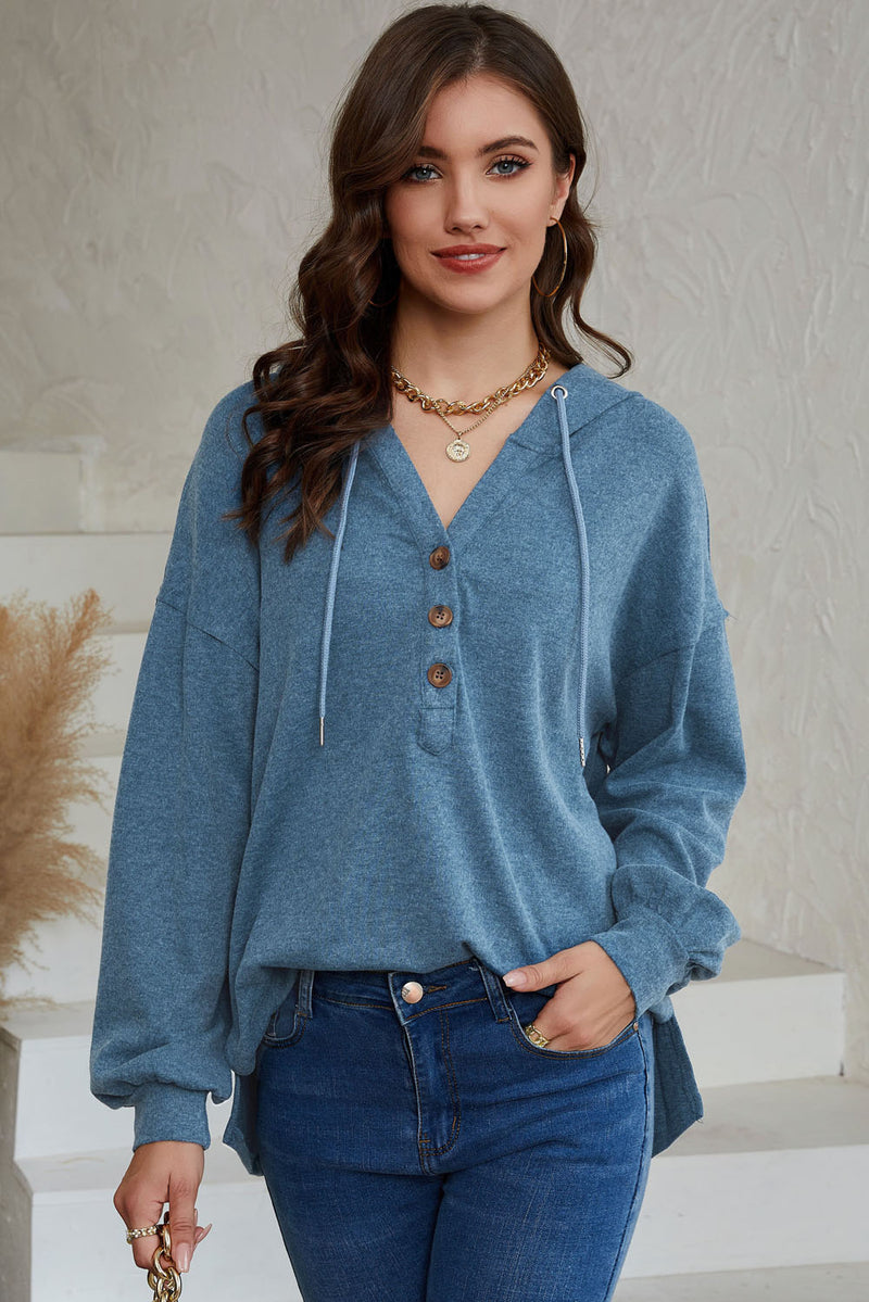 Romie Full Size Buttoned Drop Shoulder High-Low Hoodie -- Deal of the Day!