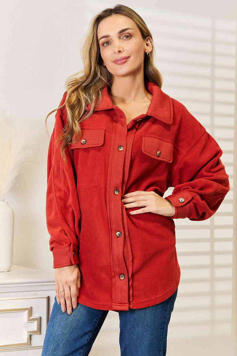 Cozy Girl Full Size Button Down Shacket in Rust