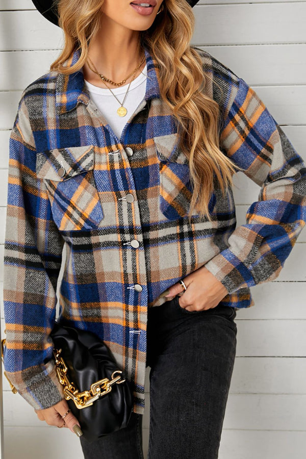Patrizie Plaid Pocketed Button Down Shacket