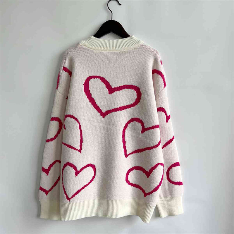 Allegra Heart Pattern Long Sleeve Sweater