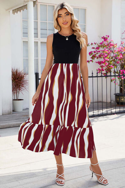 Erin Striped Round Neck Sleeveless Midi Dress- Deal of the Day!