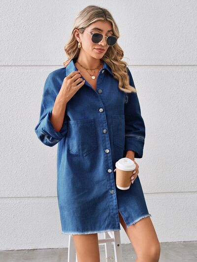 Ellie Raw Hem Button Up Denim Dress