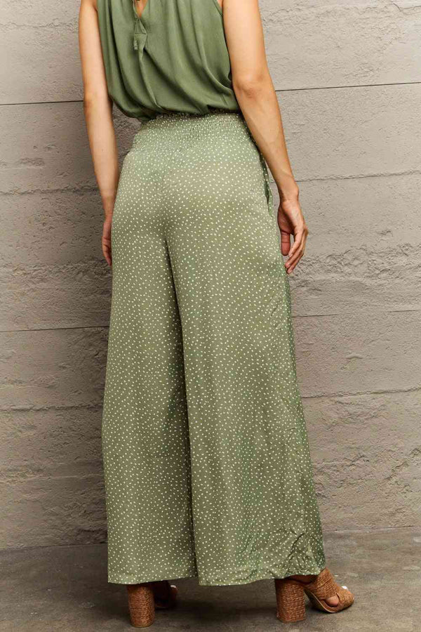 Lucille Smocked Waist Wide Leg Printed Long Pants
