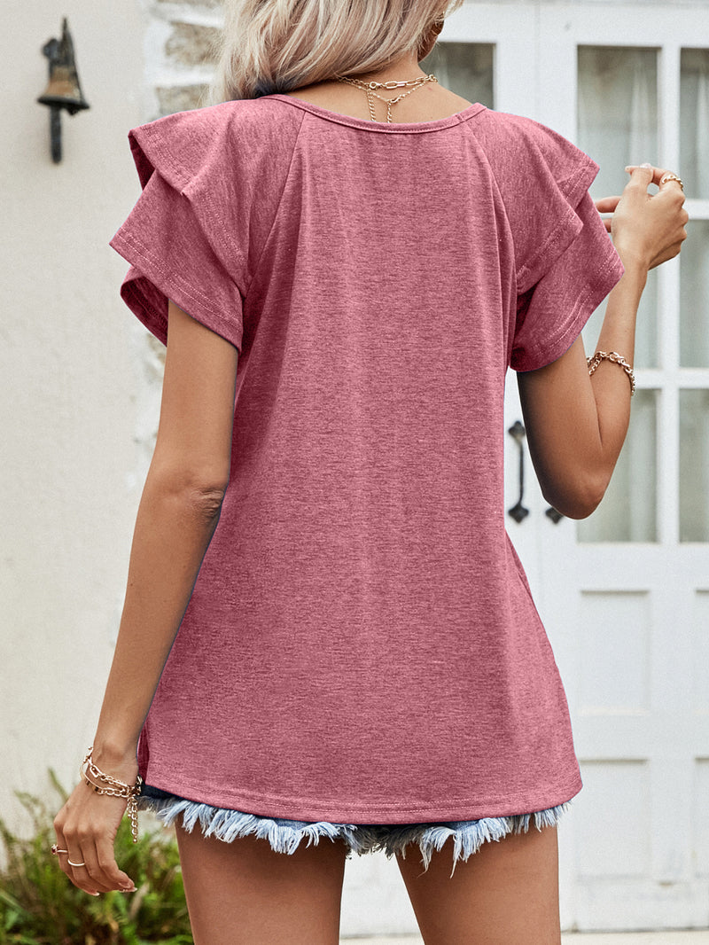 Devany Layered Flutter Sleeve V-Neck Top- Deal of the Day!