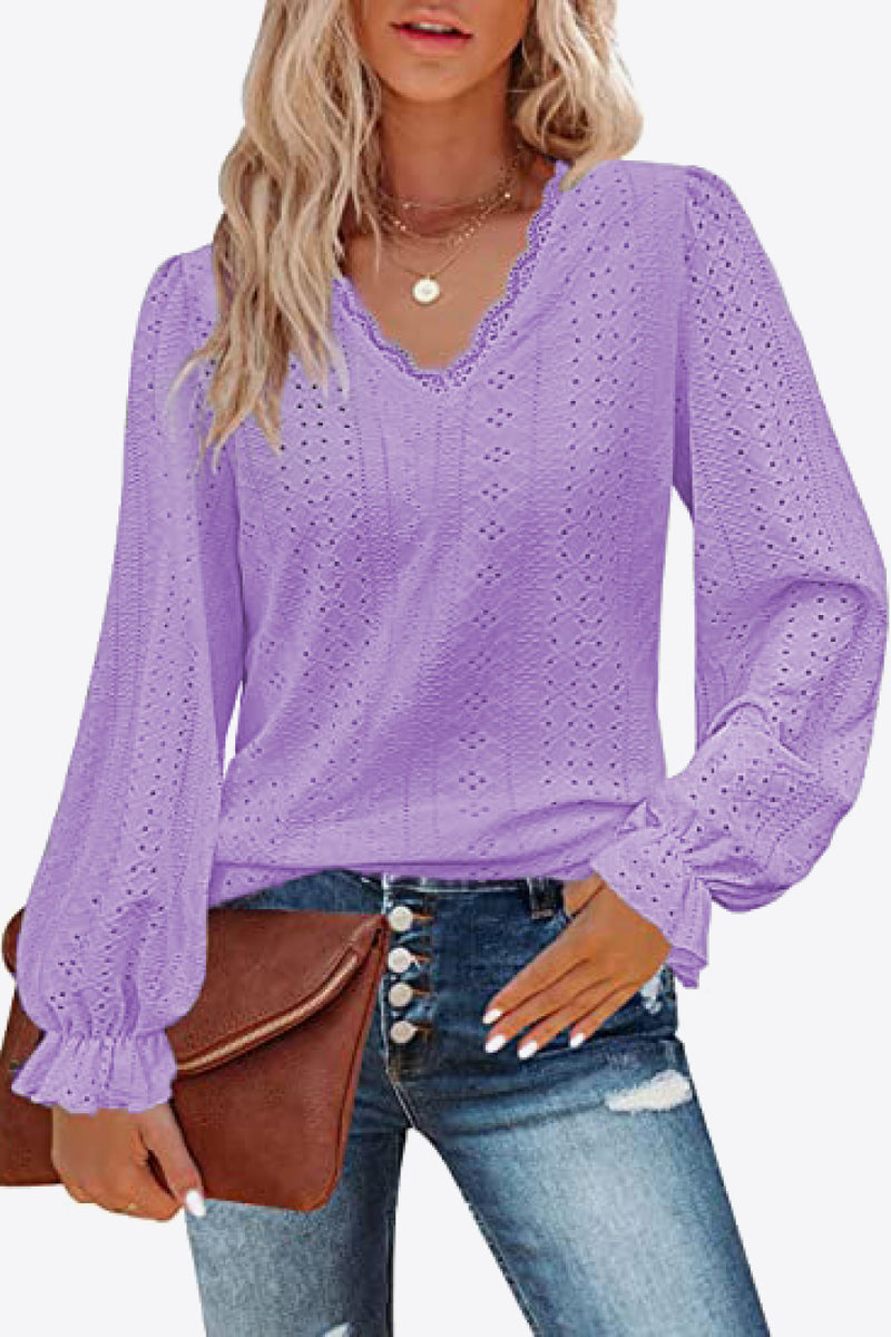 Deal of the Day Andie Eyelet V-Neck Flounce Sleeve Blouse