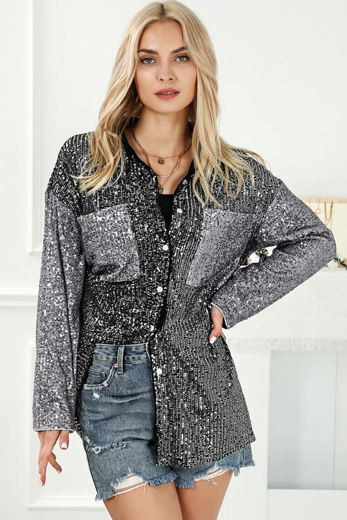 Orion Sequin Button Up Collared Neck Shirt