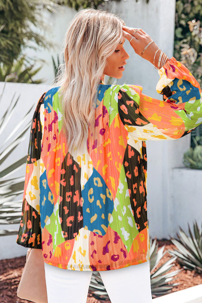 Moira Printed Notched Long Sleeve Blouse