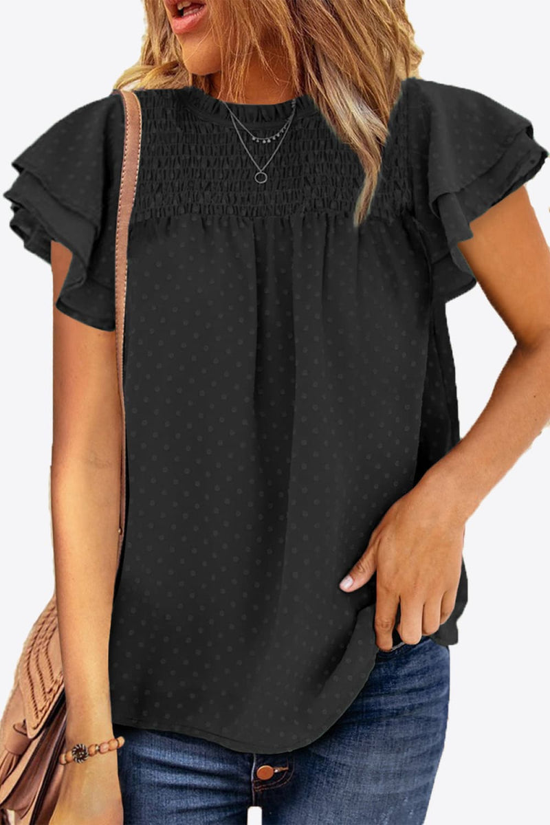 Deal of the Day Zion Layered Flutter Sleeve Smocked Blouse
