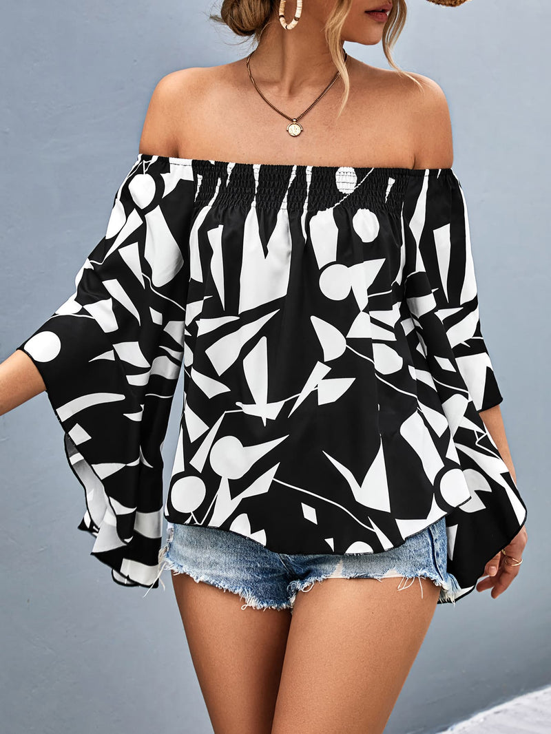 Raquel Printed Off-Shoulder Bell Sleeve Blouse
