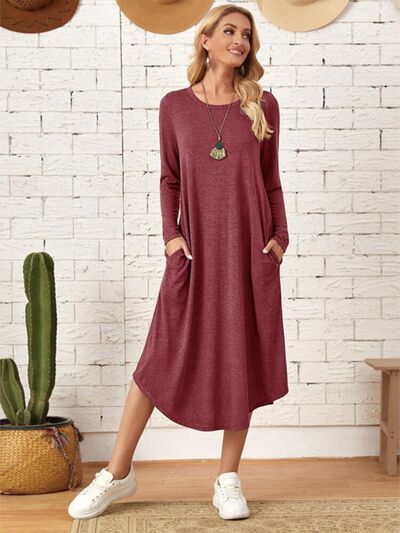 Vanna Pocketed Round Neck Long Sleeve Tee Dress - Deal of the Day!