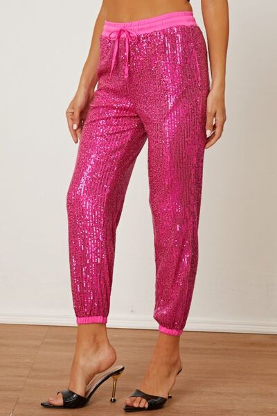 Fern Sequin Drawstring Pants with Pockets
