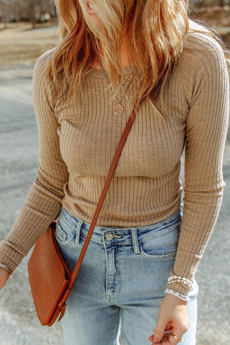 Robyn Ribbed Long Sleeve Round Neck Blouse