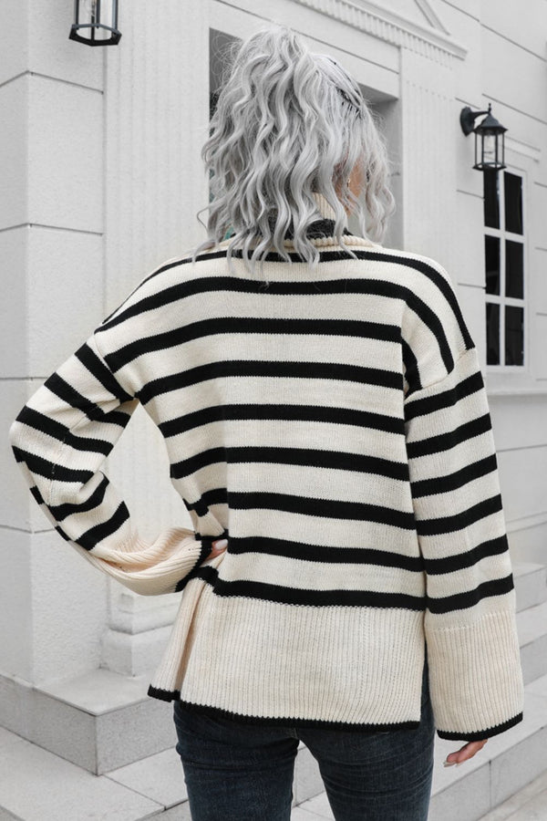 Gwen Striped Turtleneck Drop Shoulder Sweater