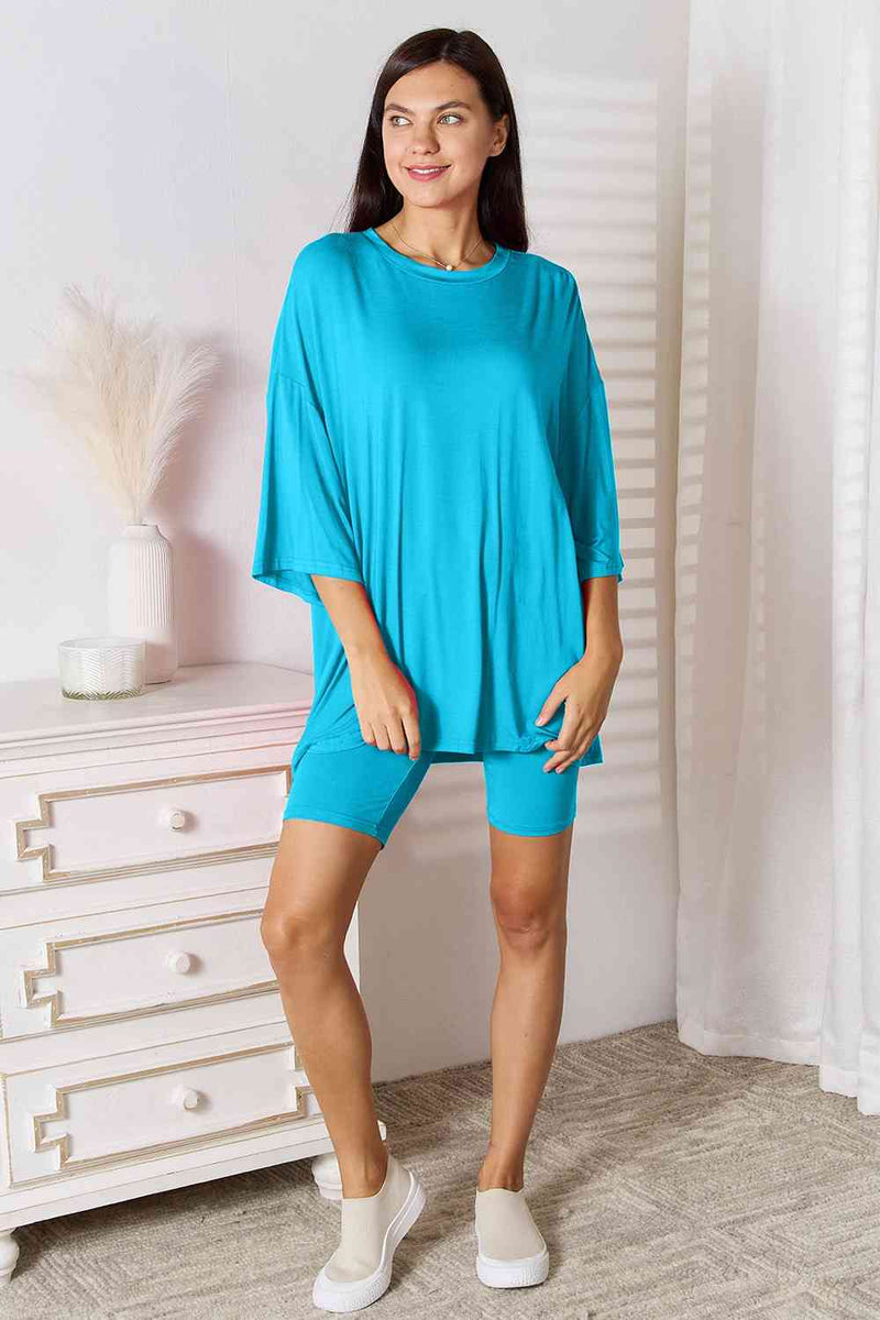 Andrea Basic Bae Full Size Soft Rayon Three-Quarter Sleeve Top and Shorts Set