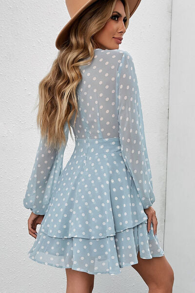 Lauri Tied Layered Polka Dot Balloon Sleeve Dress — deal of the day!