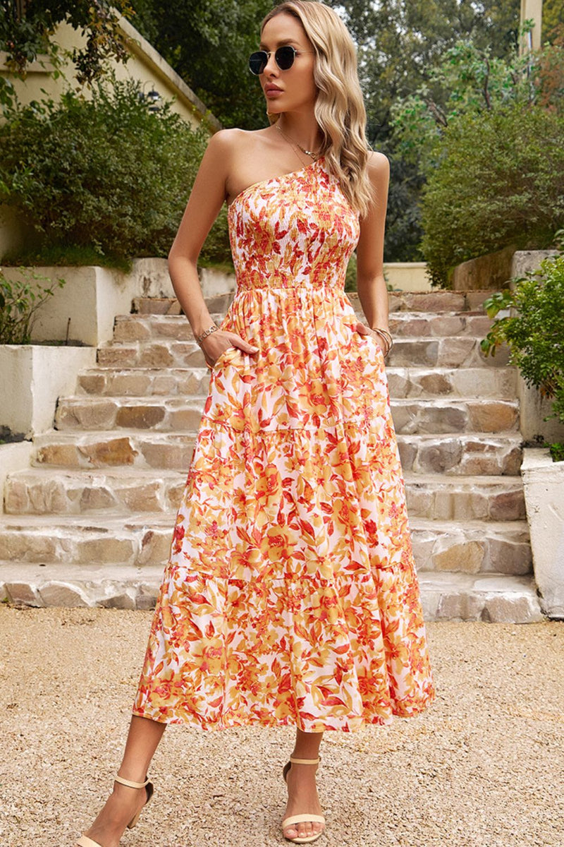 Baylor Floral One-Shoulder Sleeveless Dress with Pockets