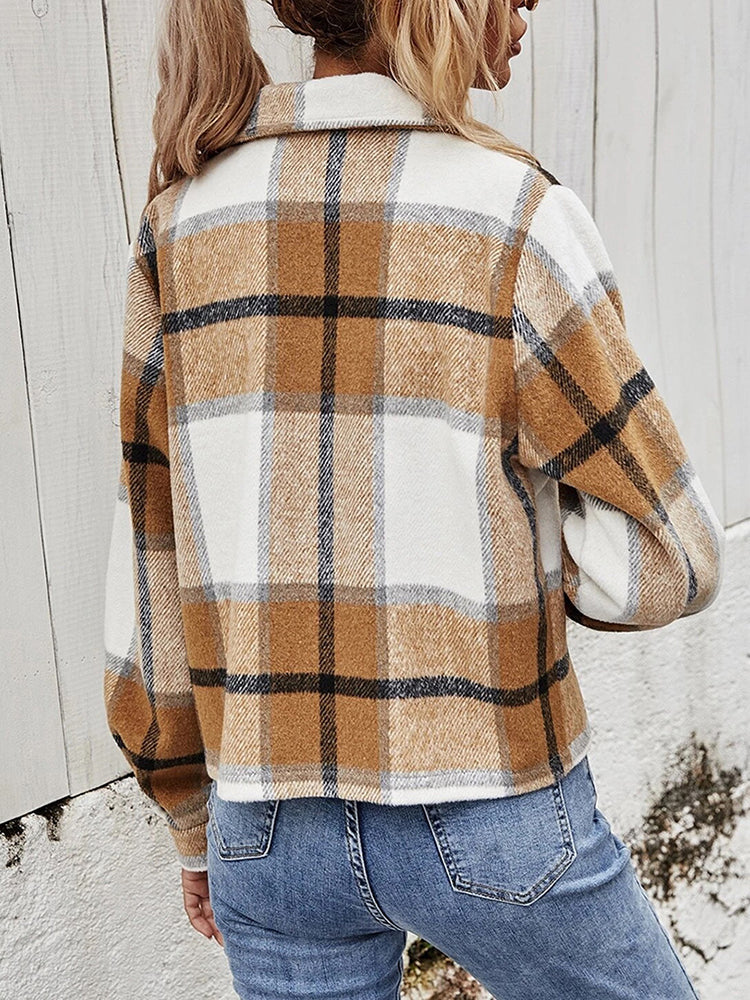 Micah Plaid Collared Neck Jacket with Breast Pockets