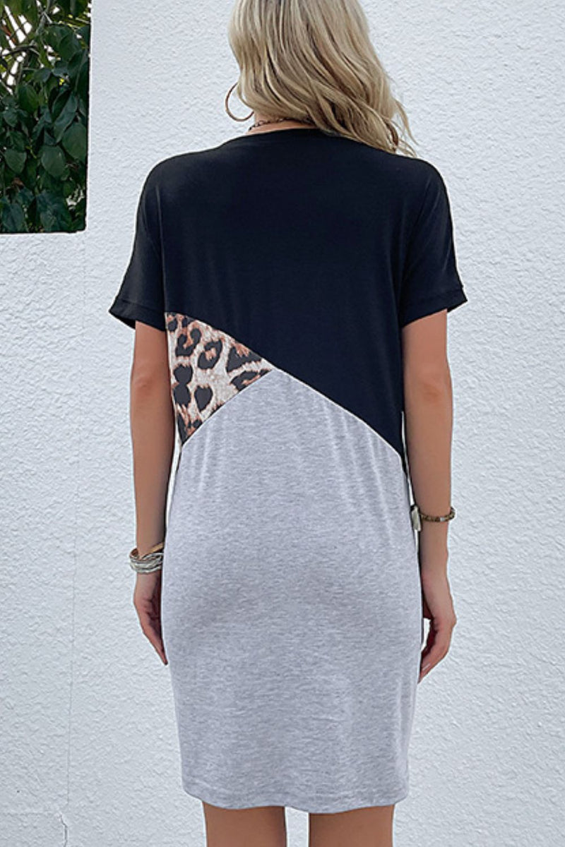 Terri Color Block Leopard Tee Dress - Deal of the Day!