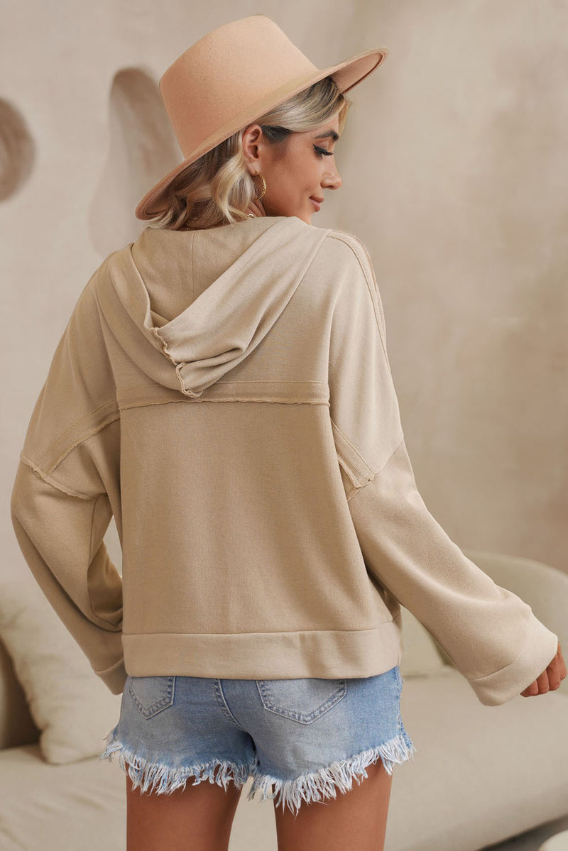 Molly Quarter-Button Exposed Seam Dropped Shoulder Hoodie