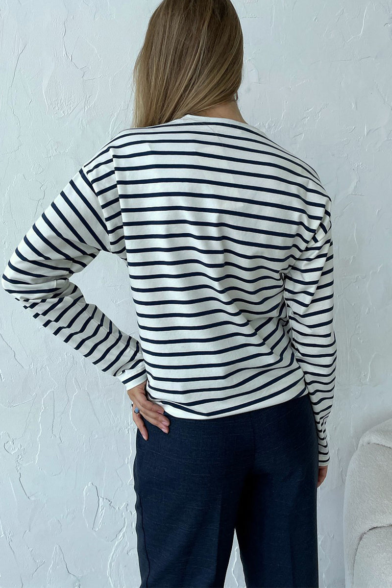 Dawn Round Neck Striped Dropped Shoulder T-Shirt