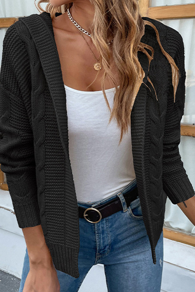 Michaela Cable-Knit Dropped Shoulder Hooded Cardigan