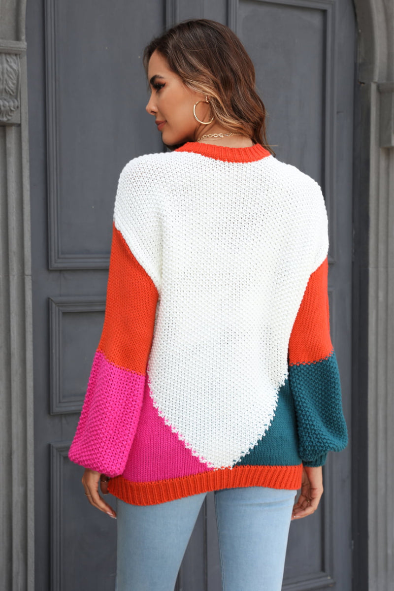 Ariel Color Block Round Neck Drop Shoulder Sweater