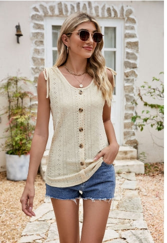 Eliza Decorative Button Eyelet Tied Tank- Deal of Day!