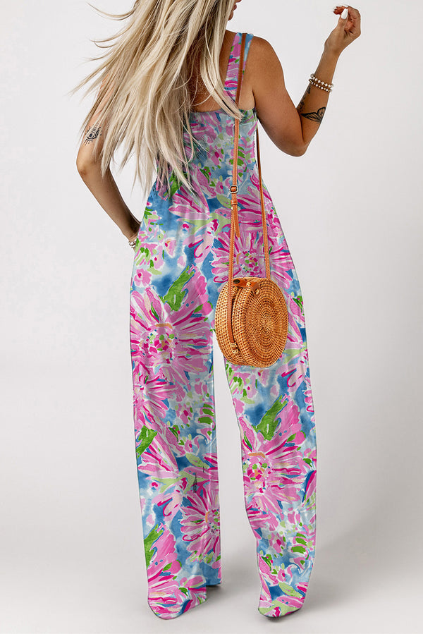 Brynn Floral Smocked Square Neck Jumpsuit with Pockets