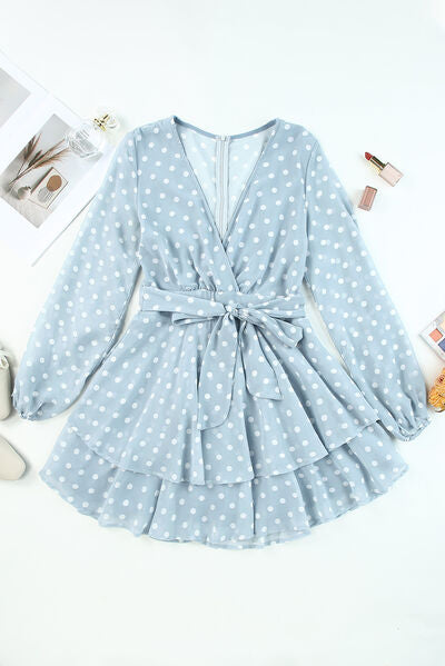 Lauri Tied Layered Polka Dot Balloon Sleeve Dress — deal of the day!