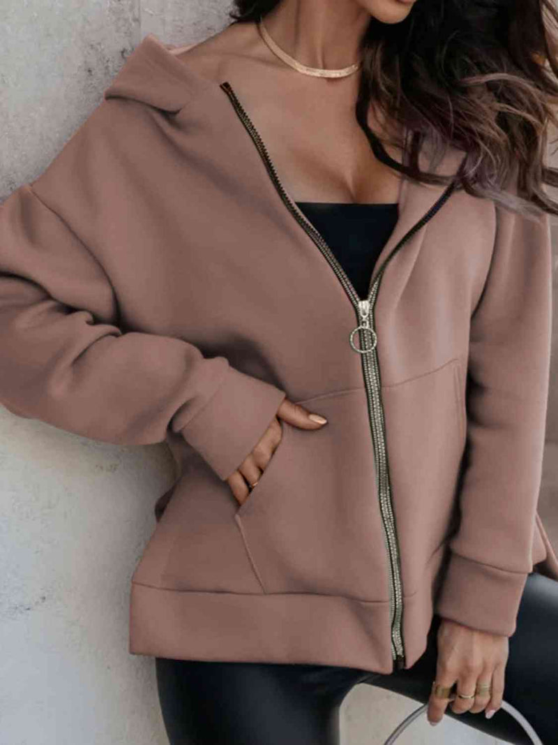 Bronte Zip-Up Slit Hoodie with Pockets -- Deal of the day!
