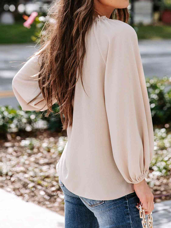 Iyla Notched Neck Long Sleeve Blouse - Deal of the day!