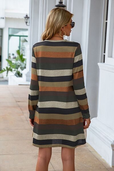 Shia Striped Round Neck Long Sleeve Dress -- Deal of the day!