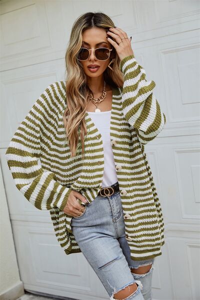 Ronnie Striped Button Up Long Sleeve Cardigan