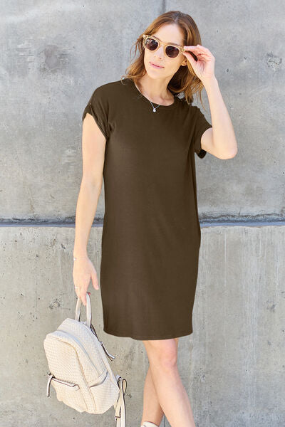 Bonnie Basic Bae Full Size Round Neck Short Sleeve Dress with Pockets
