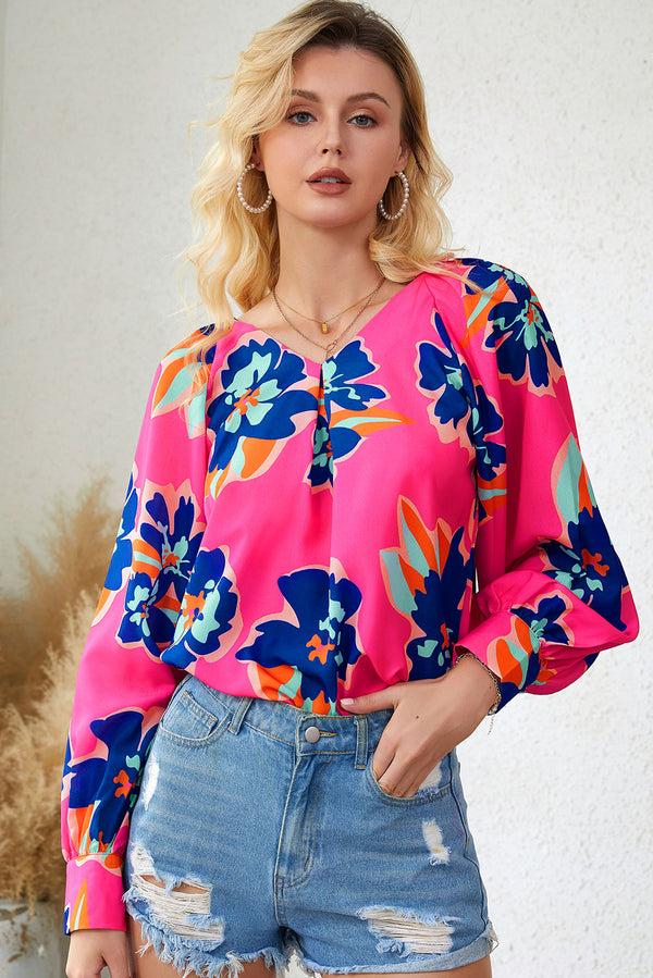 Kristie Floral Print V-Neck Lantern Sleeve Blouse - Deal of the day!