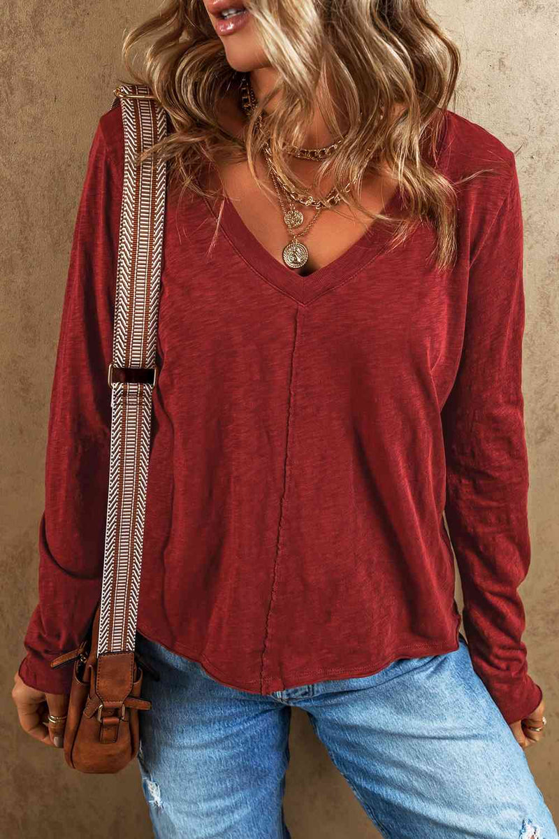 Laurel Exposed Seam V-Neck Long Sleeve T-Shirt -- Deal of the day!