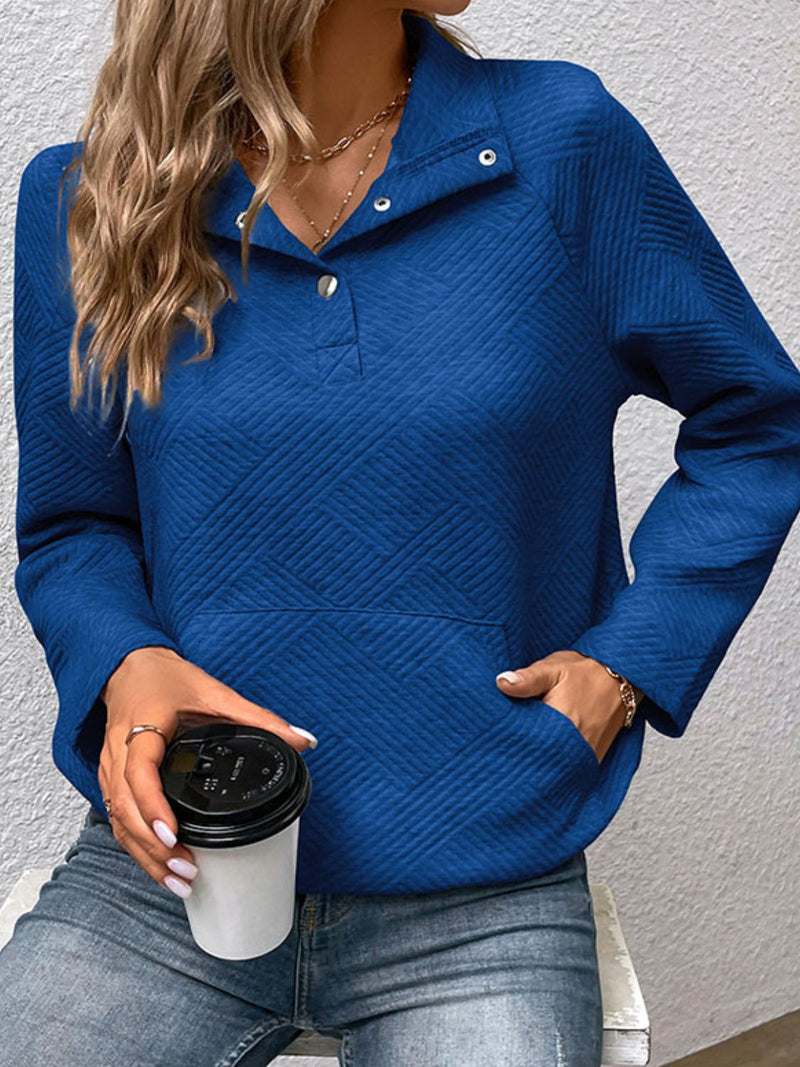 DOORBUSTER: Greta Raglan Sleeve Collared Neck Sweatshirt with Pocket
