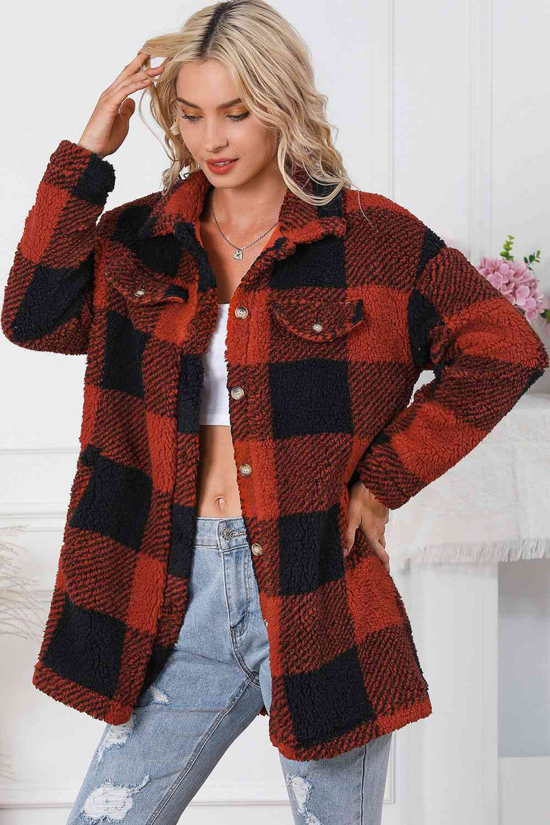 Edith Plaid Button Down Coat with Pockets