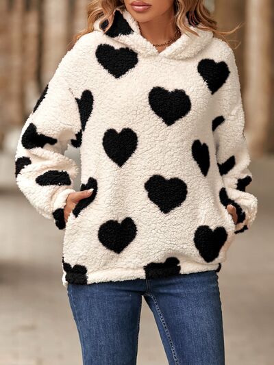 Amara Fuzzy Heart Pocketed Dropped Shoulder Hoodie