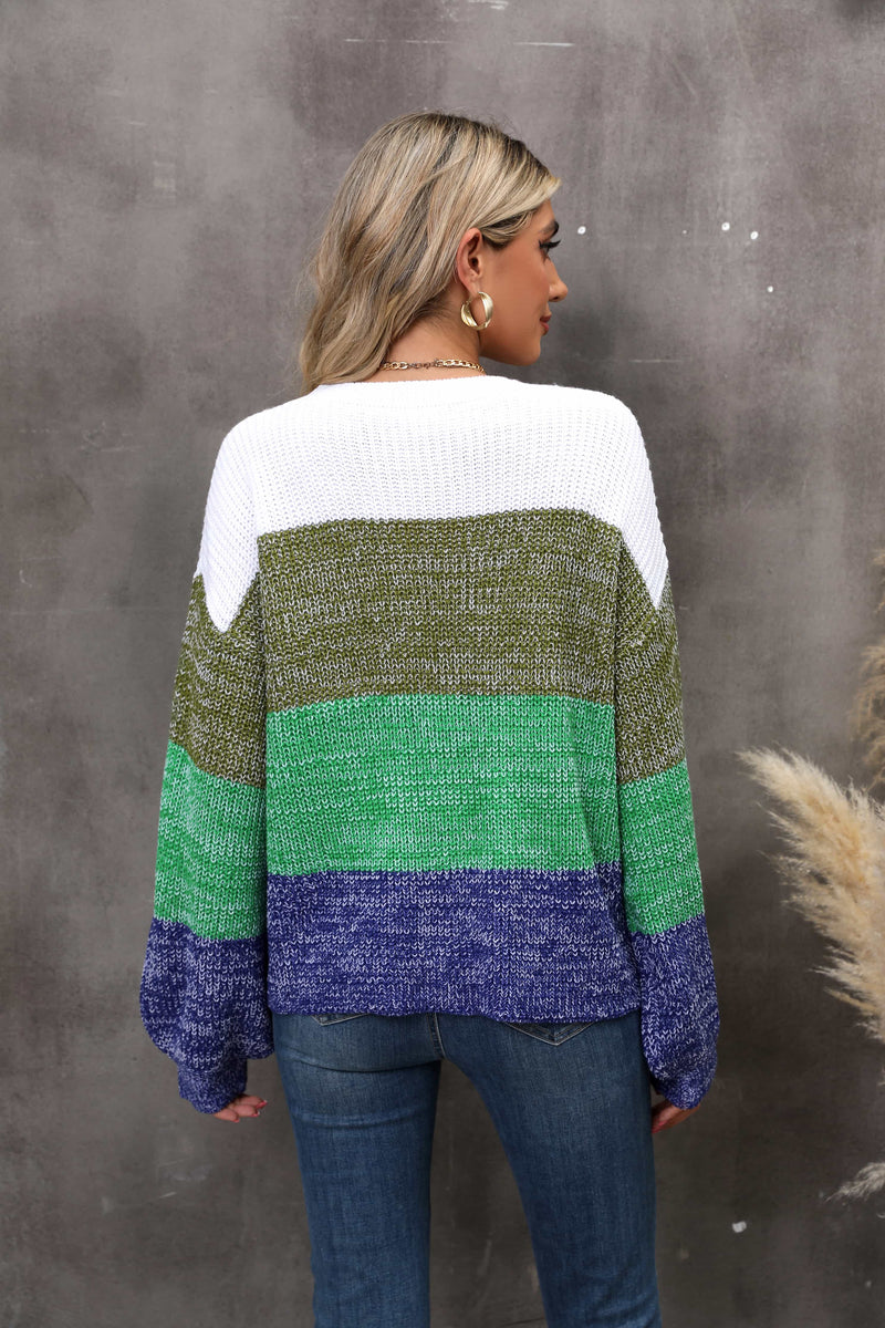 Kaya Color Block Round Neck Dropped Shoulder Sweater