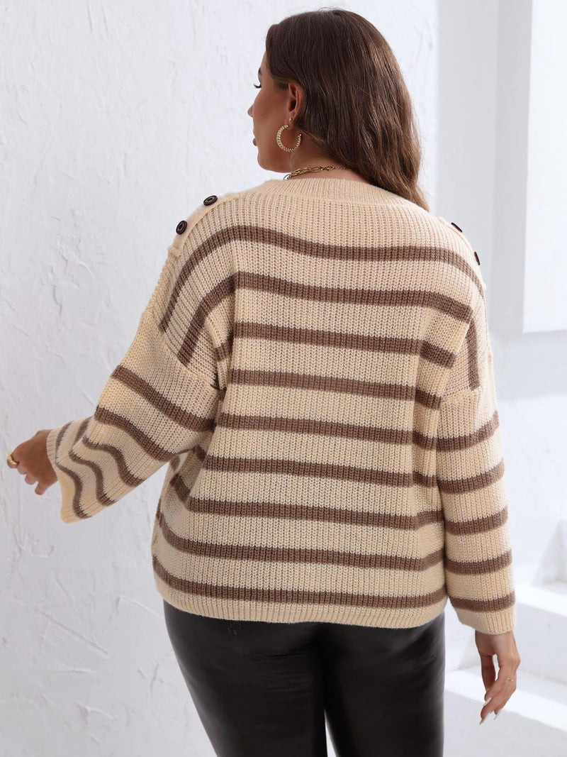 Amber Plus Size Striped Dropped Shoulder Sweater