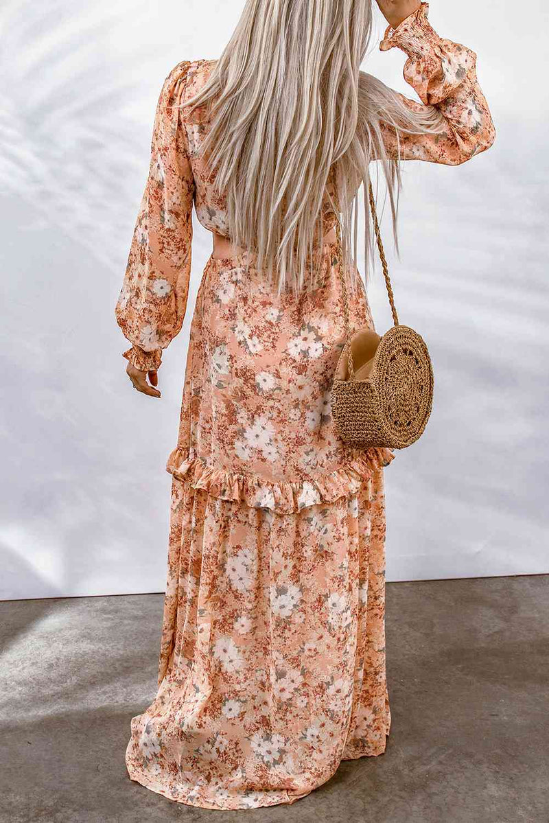 Cory Floral Cutout Frill Trim Flounce Sleeve Dress