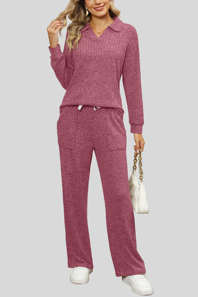 Eileen Ribbed Long Sleeve Top and Pocketed Pants Set -- Deal of the day!