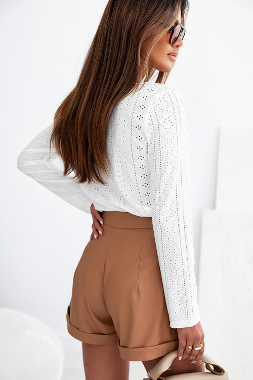 Crystal V-Neck Lace Detail Long Sleeve Blouse
