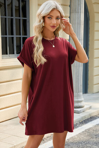 Mailey Round Neck Rolled Short Sleeve Tee Dress -- Deal of the day!