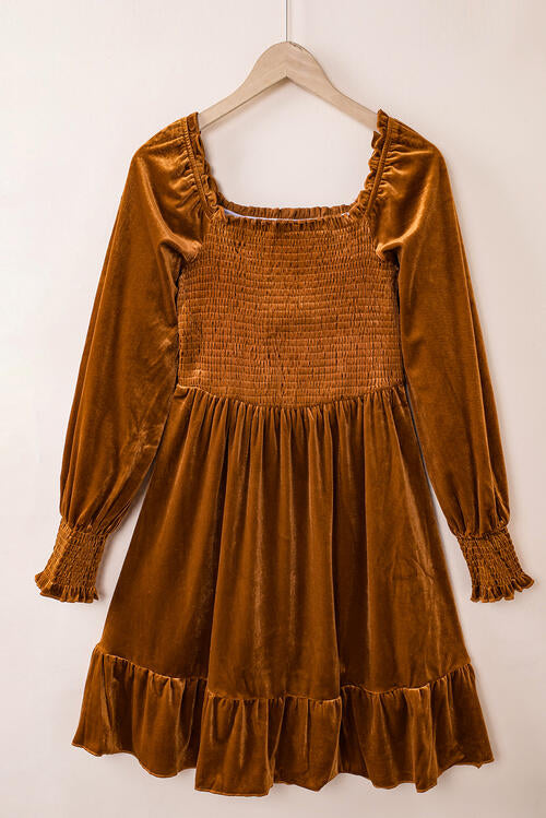 Jacie Square Neck Smocked Ruffle Hem Dress -- Deal of the day!